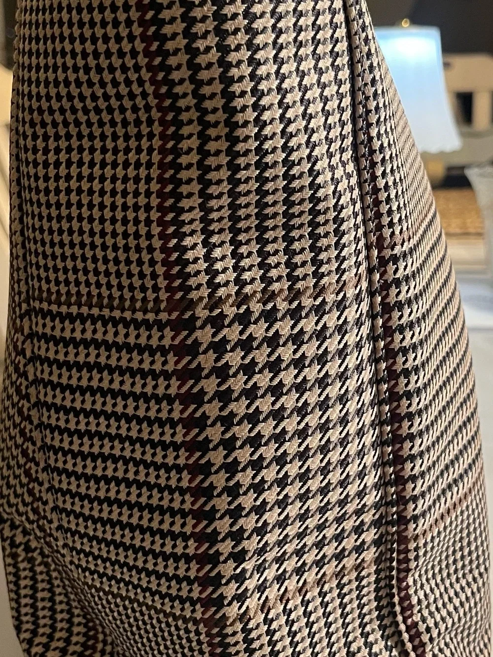 Ralph Lauren Black and White Houndstooth Tote with Subtle Red Stripes